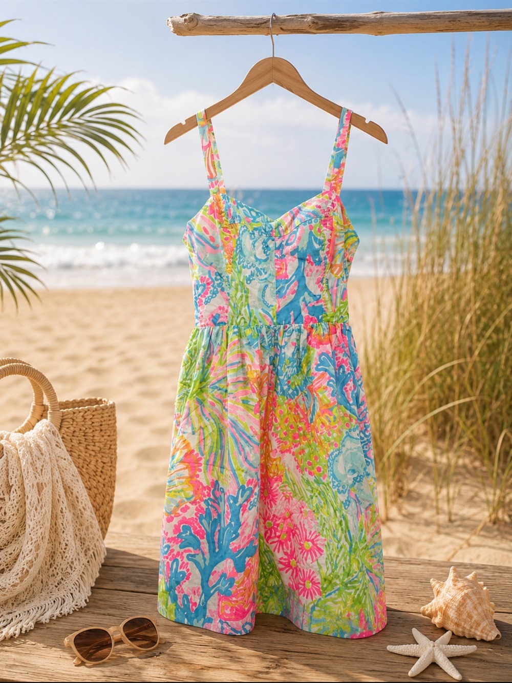 Lilly Pulitzer Tropiicsl lovers Corel Ardleigh Pink, Blue & Green dress size 0
